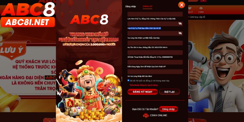 Các bước đơn giản để trải nghiệm tại abc8